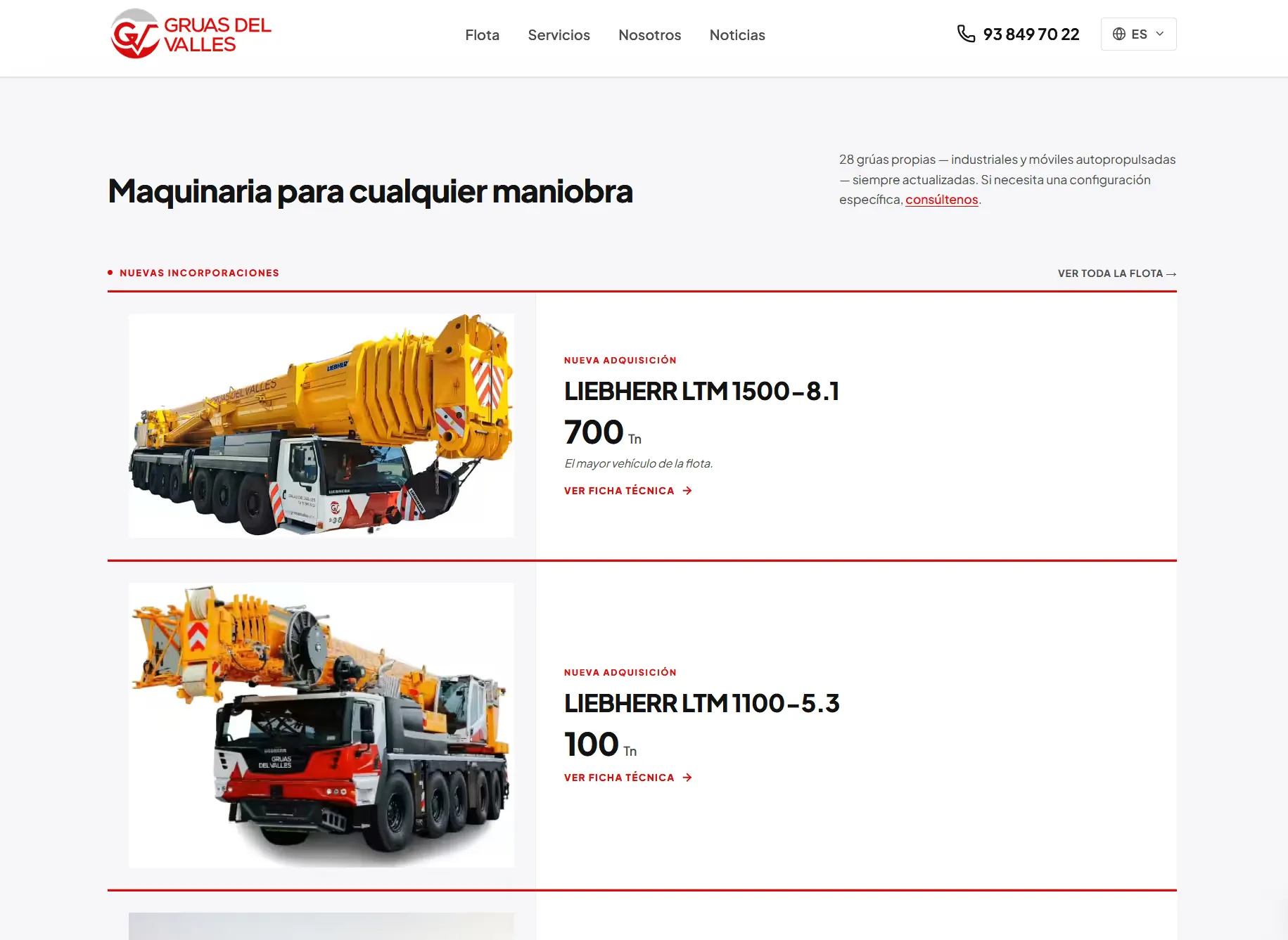 Sección de maquinaria de la web de Grúas del Vallès