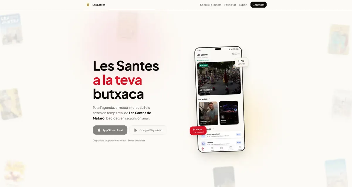 Ejemplo de landing page moderna para una institución en Mataró - Proyecto Les Santes