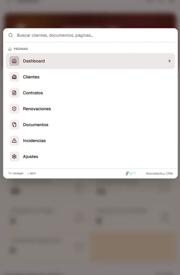 Listado de clientes con búsqueda y filtros activos