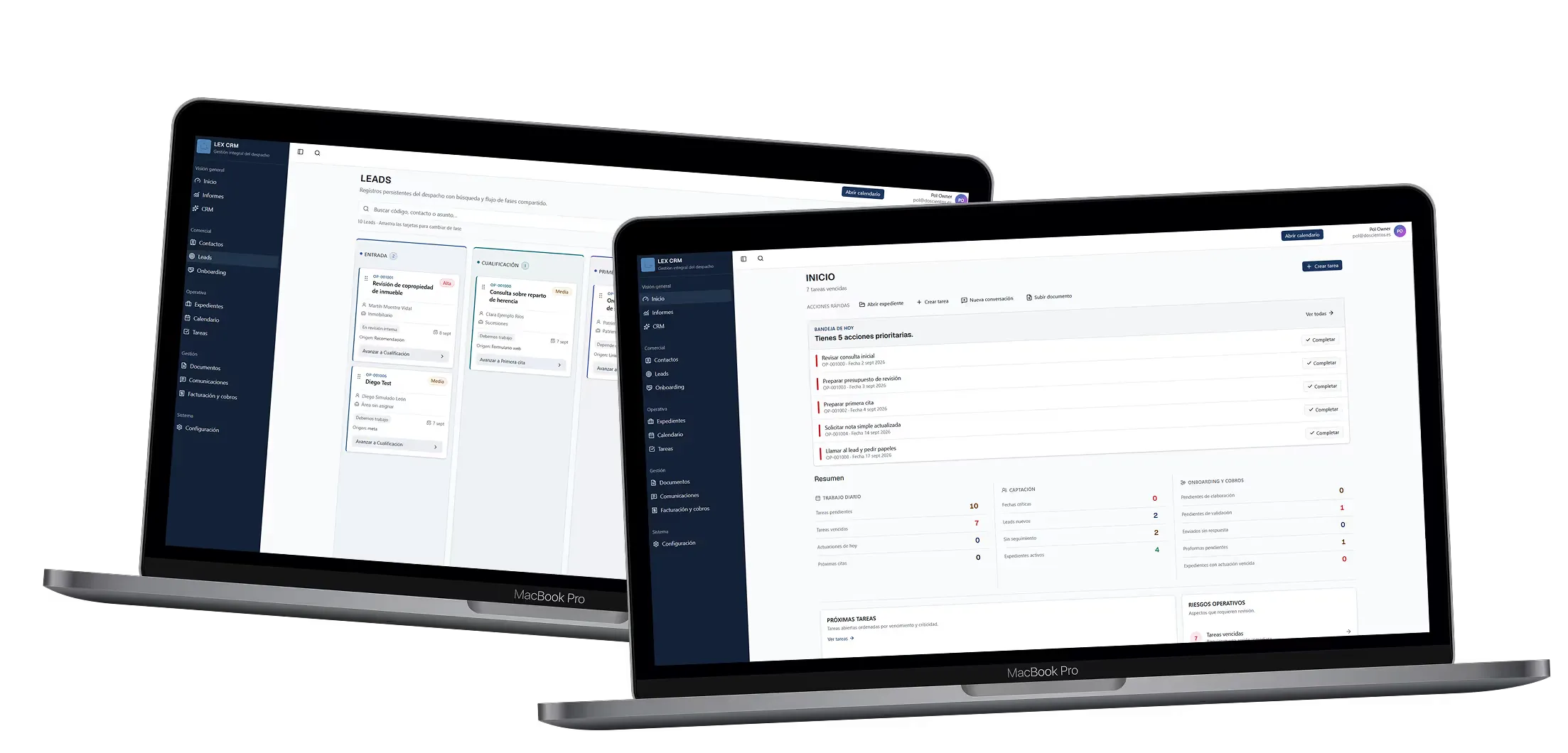 Vista previa del proyecto CRM para organizar el trabajo de un despacho patrimonial