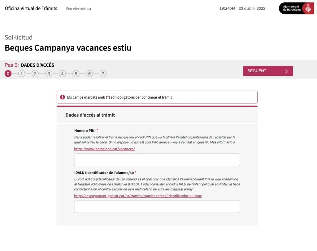 T'estiu molt 2023 - Interfaz de gestión de inscripciones municipales